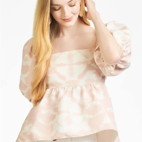 Sachin + Babi Pink and Cream Peplum Puff Sleeve Blouse